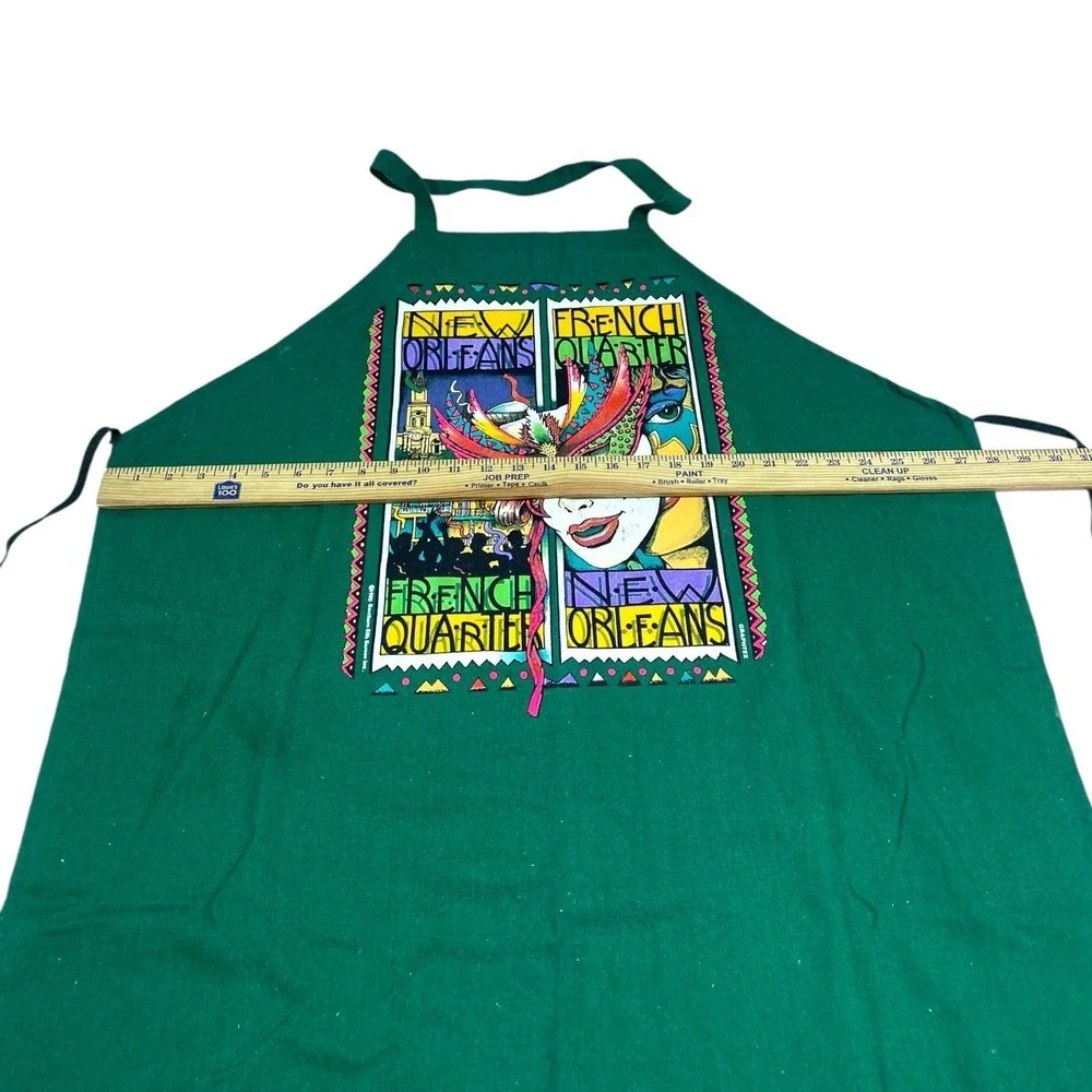 Vintage 1990 New Orleans French Quarter Mardi Gras Apron Mask Green Souvenir‎